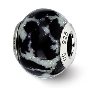 Black Bow Jewelry White & Black Glitter Overlay Glass & Sterling Silver Bead Charm, 15mm - 1 of 4