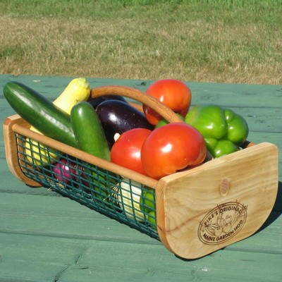 Farmhouse Pine and Oak 8 Quart Garden Hod Basket with PVC Wire Mesh