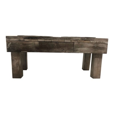 Small Brown Wash Reclaimed Wood Elevated Double Pet Feeder