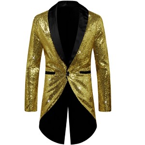 INSPIRE CHIC Men's Shawl Lapel Wedding Party Shiny Sequin Tuxedo Tailcoat - 1 of 4