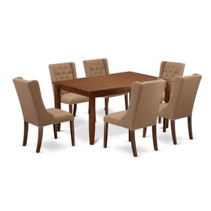 HomeStock 7-Piece Rectangle Mahogany Finish Solid Wood Top Dining Table with 6 Chairs - 1 of 4
