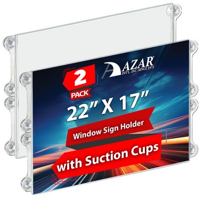 Azar Displays Clear Acrylic Window/Door Sign Holder Frame with Suction Cups 22"W x 17"H, 2-Pack