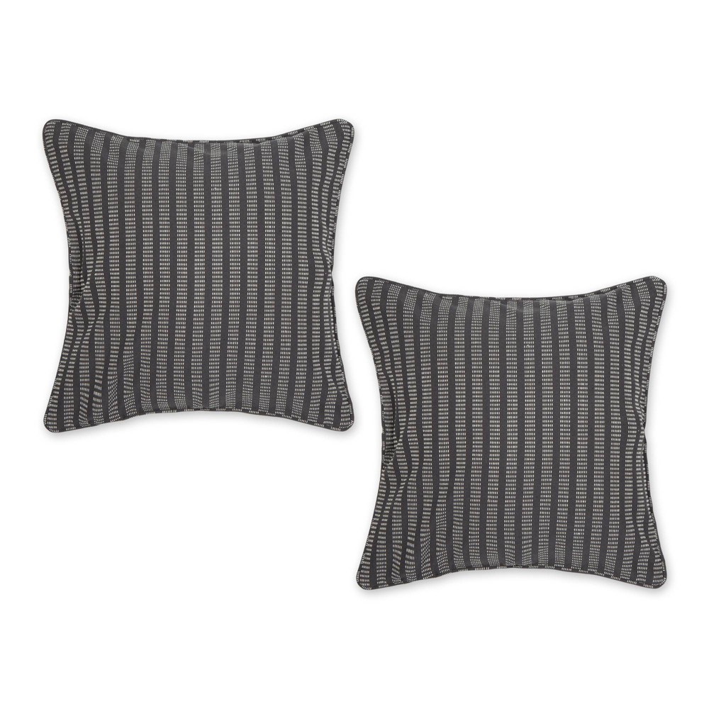 Photos - Pillow 2pc 18"x18" Dobby Striped Recycled Cotton Square Throw  Cover Slate