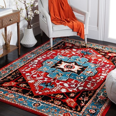 Antique Patina Vintage Hamadan 6'7" Square Blue/Red Synthetic Rug