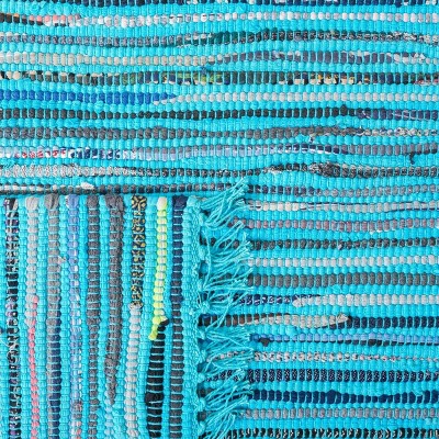 Handwoven Light Blue Cotton Rectangular Area Rug 2' x 3'