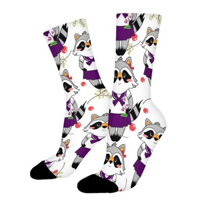 Kawaii Cute Raccoon Girl Women Printed Crew Socks Funny Funky Socks Soft Polyester Novelty Gifts for Artists Men