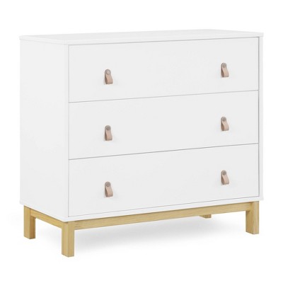 Image of BabyGap by Delta Children Legacy 3 Drawer Dresser with Leather Pulls - Greenguard Gold Certified - Bianca White/Natural