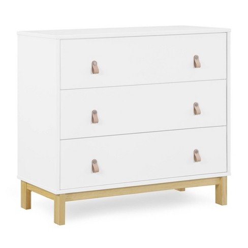 BabyGap by Delta Children Legacy 3 Drawer Dresser with Leather Pulls -  Greenguard Gold Certified - Bianca White/Natural