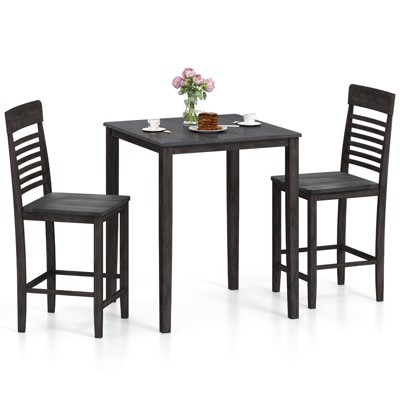Tangkula 3 PCS Counter-Height Dining Table Set for 2 Square Kitchen Table & 2 Bar Chairs