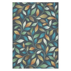 Washable Modern Floral Rug Non Slip Low Pile Rug Soft Throw Floor Cover Foldable Indoor Carpet for Living Room Bedroom,Gray Blue/10'x13' - 1 of 4