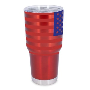 100 North 30 Ounce Stainless Steel On the Go Travel Tumbler With Push Top Lid, American Flag Red - 1 of 4