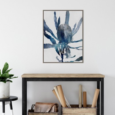 Blue and Gray Abstract Cactus Canvas Print with Float Frame