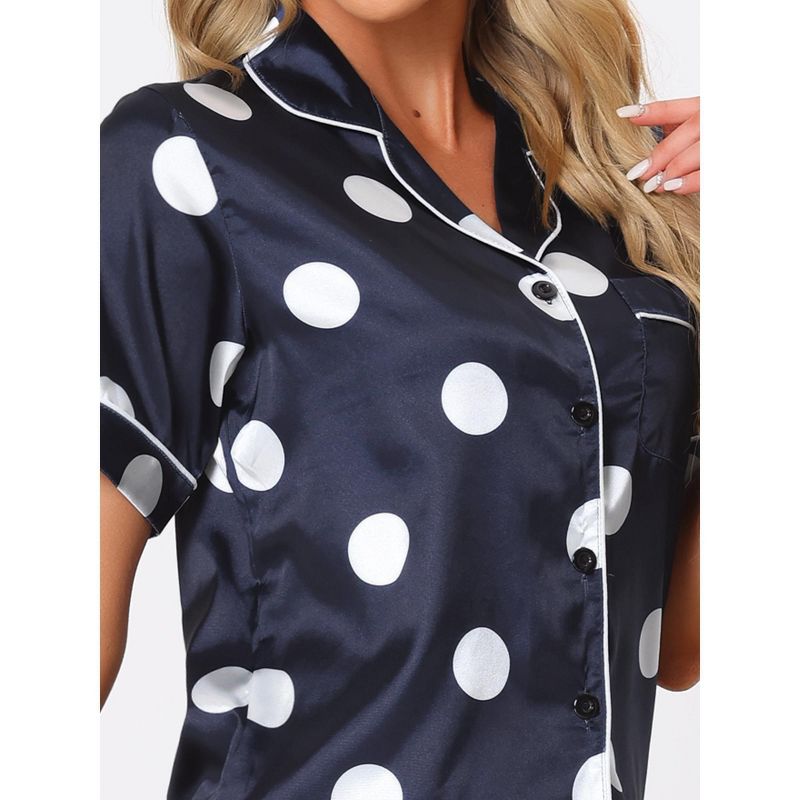 cheibear Women's Silky Satin Nightwear with Shorts Lounge Polka Dots Pajama Set, 4 of 5