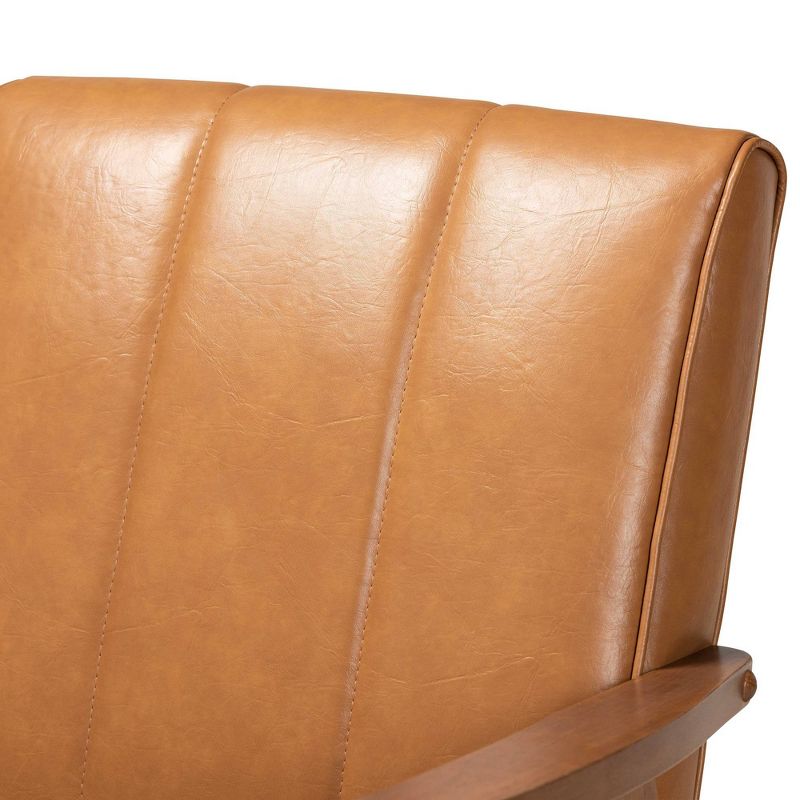 Nikko Mid-Century Faux Leather Upholstered Wood Lounge Chair Walnut/Brown - Baxton Studio, 6 of 12