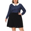 Agnes Orinda Women's Plus Size Cute Contrast Collar Plaid Long Sleeve Casual Work Blouse - 2 of 4
