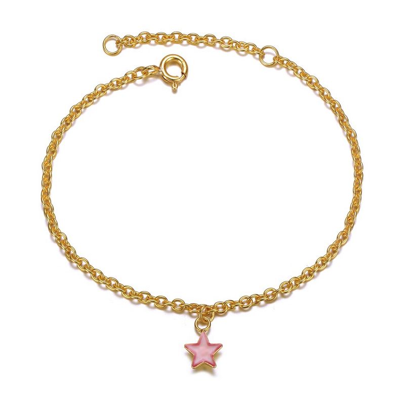 14k Gold Plated Pink Enamel Lucky Star Drop Charm Bracelet, 1 of 3
