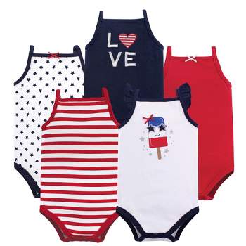 Hudson Baby Infant Girl Cotton Sleeveless Bodysuits 5pk, Shining Stars Stripes