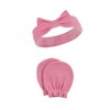 Hudson Baby Infant Girls Cotton Headband and Scratch Mitten Set, Rose, 0-6 Months - 3 of 4