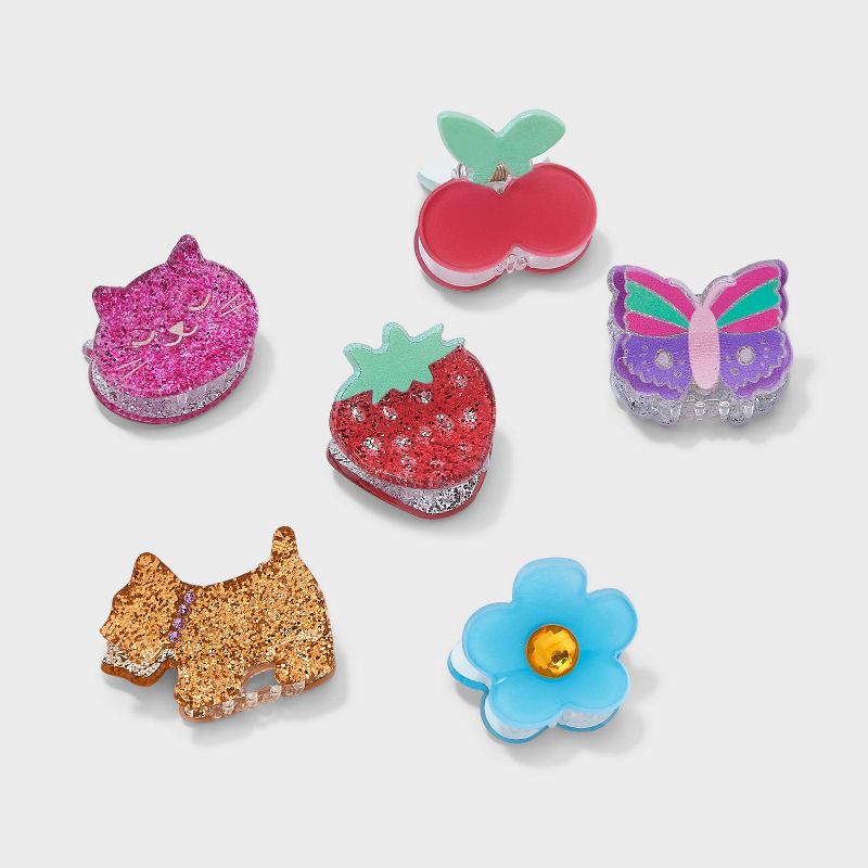 Girls&#39; 6pk Mini Claw Clips with Animal and Fruit Icons - Cat &#38; Jack&#8482;, 1 of 5
