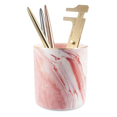 Zodaca Ceramic Marble Pen Holder, Pencil Cup Desk Organizer Office Supplies, Makeup Brushes Holder for Vanity, Pink