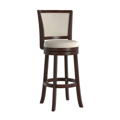 29" Falia Dark Cherry Finish Linen Swivel Barstool Height Chair Beige - Inspire Q