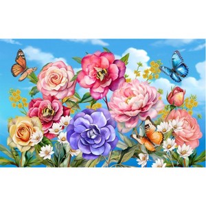 Briarwood Lane Spring Doormat 30x18 Indoor Outdoor Butterflies and Peonies For Spring Doormat - 1 of 4