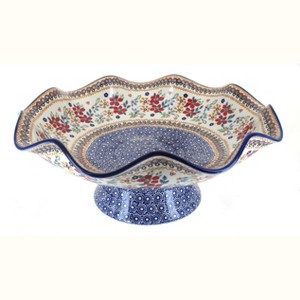 Blue Rose Polish Pottery P135 Manufaktura Large Fluted Pedestal Bowl - 1 of 2
