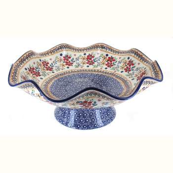 Blue Rose Polish Pottery P135 Manufaktura Large Fluted Pedestal Bowl