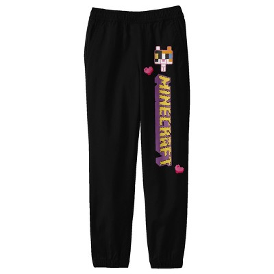 Minecraft Block Kitten With Stylized Logo Youth Black Graphic Sweatpants :  Target