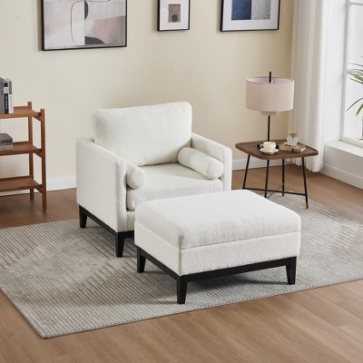 Aortzio 35.43"W Wide Upholstered Accent Armchair With Storage Ottoman