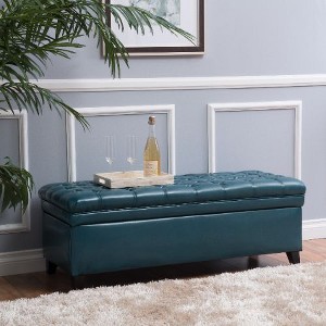 Kumasinova 50" Wide Tufted Storage Ottoman, Upholstered Ottoman with Storage, Rectangle Storage Bench with Hinged Lid, Espresso Wood Frame, Foot Stool - 1 of 4