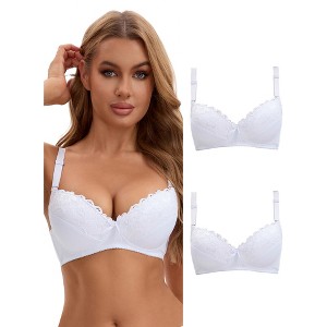 INSPIRE CHIC 2 Pcs for Women's Lace Trim Full Coverage Adjustable Strap Push Up Convertible Bra - 1 of 4