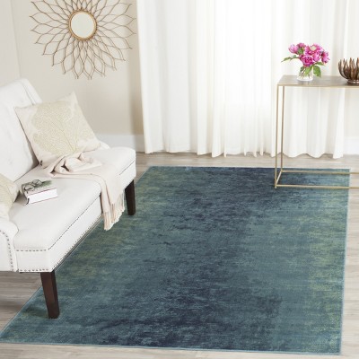 Vintage Blue Rectangular Easy Care Viscose Area Rug