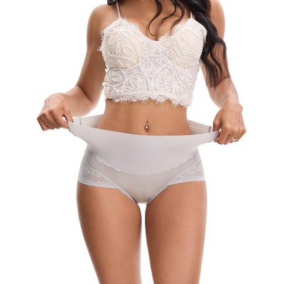 INSPIRE CHIC Women's Hi-Cut Satin High Waisted Lace Trimmed Tummy Control Underpants Briefs