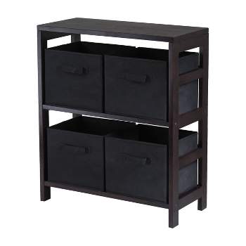 4pc Capri Set Storage Shelf with Folding Fabric Baskets Espresso Brown/Black - Winsome