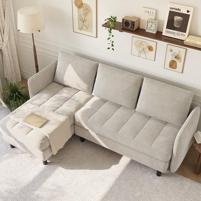 GustoWave 75.6" Reversible Sleeper Sectional Sofa with Storage Chaise, Chenille Fabric, Tufted Back, Modern Compact Couch