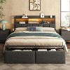 Furnulem Full Bed Frame with Storage Drawers Upholstered Headboard with Storage Shelf LED Lights and Charging Station Metal Platform Bed Frame - 2 of 4