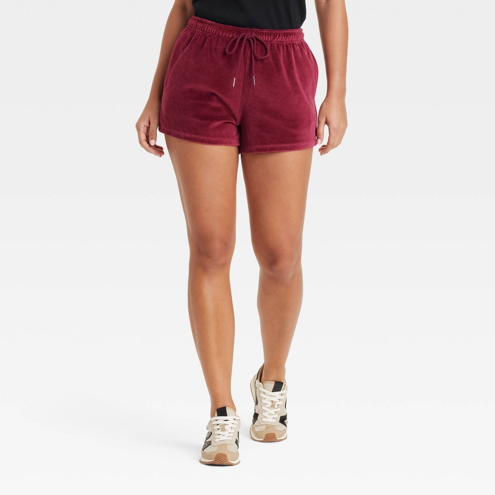 Women's Leisure Studio High-Rise Velour Shorts - Universal Thread™ Dark Maroon XL