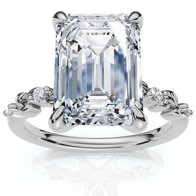 Pompeii3 Certified 4.05Ct Emerald Cut Diamond Engagement Ring 14k White Gold Lab Created