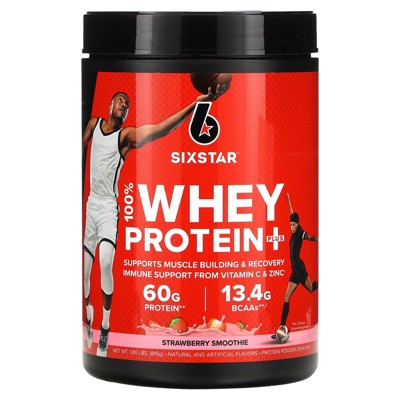 SIXSTAR 100% Whey Protein Plus, Strawberry Smoothie, 1.8 lbs (816 g)