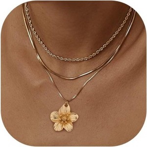 3 Piece Layered Necklace Set 14K Gold Plated Paperclip Box Chain Stackable Gold-3 pcs-Rope chain - 1 of 4