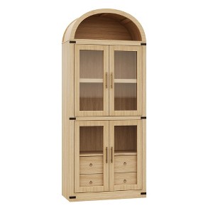 71.4 in Tall Arched Bookshelf with Doors and Drawers - 15.83 in Depth Wooden Display Cabinet, Farmhouse Rounded Bookcases for Living Room & Kitchen - 1 of 4