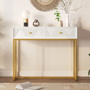 CAVINAS 38 inch Console Table with 2 Drawers,Modern Entryway Table with Stripe Design for Living Room,Hallway,White - 1 of 4