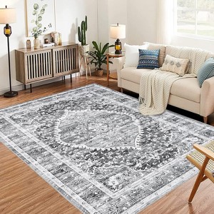 Promotion Sale! Washable Vintage Area Rug, Distressed Thin Foldable Accent Carpet, Red and Blue, Multi-Color Indoor Cover - 1 of 4