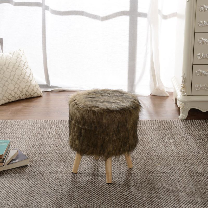 Cheer Collection 13" Faux Fur Foot Stool with Wooden Legs - Brown, 3 of 10