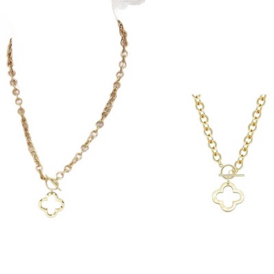 Attop Chunky Dainty Toggle Necklaces Gold Necklace for Women, Heart Clover Necklace Pendant