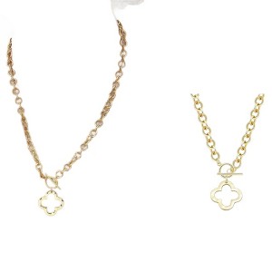 Attop Chunky Dainty Toggle Necklaces Gold Necklace for Women, Heart Clover Necklace Pendant - 1 of 4