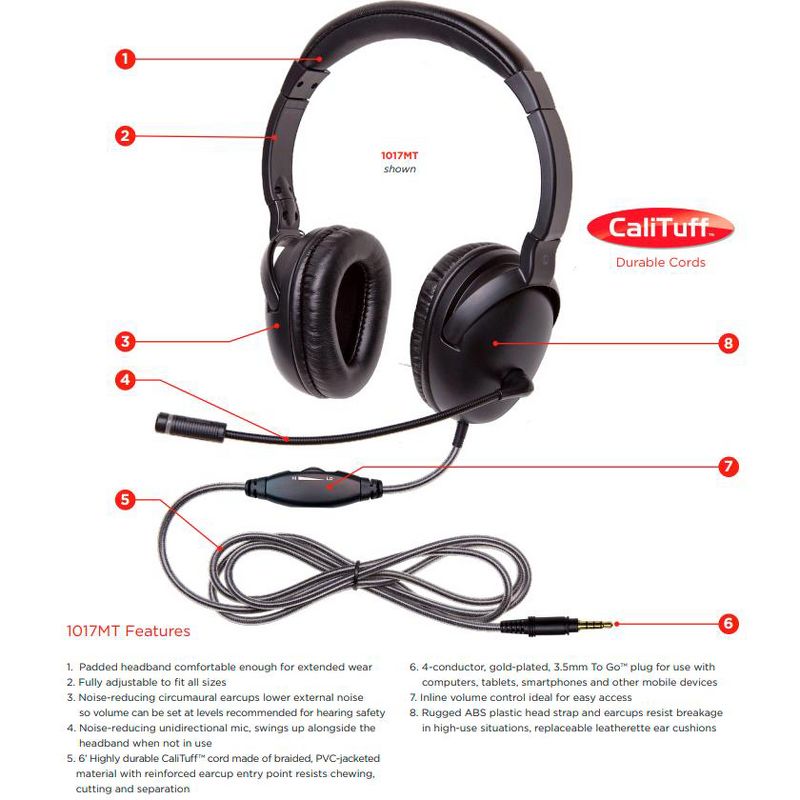 Califone NeoTech Plus 1017MT Premium, Over-Ear Stereo Headset with Gooseneck Microphone, 3.5mm Plug, Black, 2 of 4