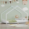 Lyngins Twin Size Bed Frame, Kids' House Bed Frame with Roof & Colorful Lights, Metal  Floor Bed Frame with Slats and Legs, Toddler Bed with Backrest - 2 of 4
