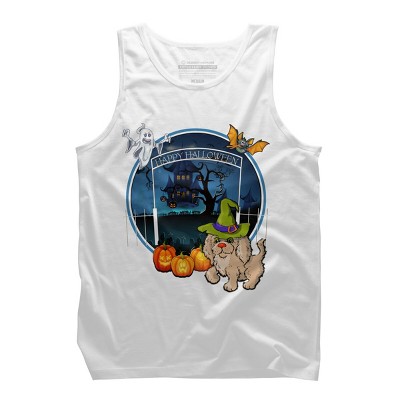 Men's Design By Humans Puppy Dog Witch Hat Halloween Ghost By Fractals Tank Top